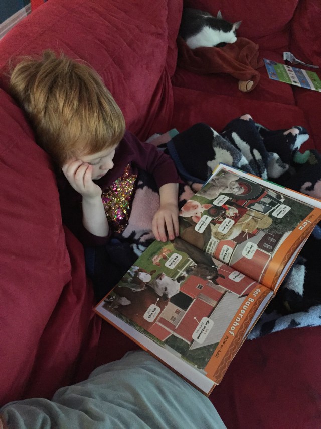 Calvin reading a German book.