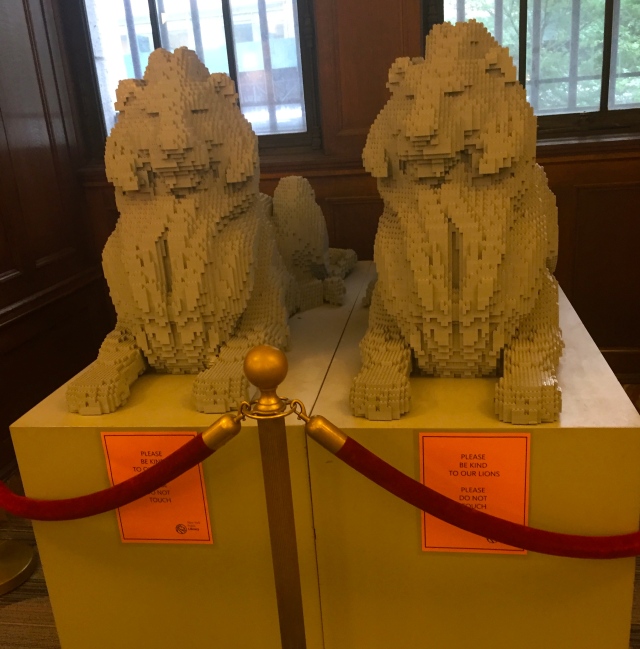 In the children's section of the NYC library, these Lego lions reign. 